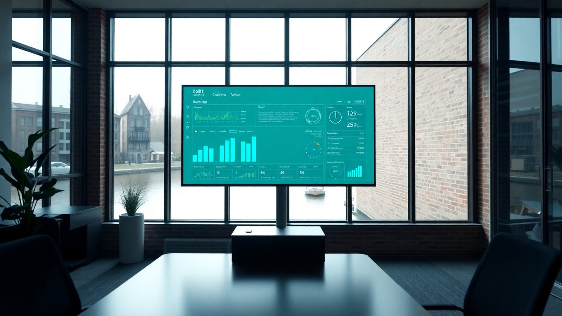 Trading dashboard op een monitor in een licht Nederlands kantoor